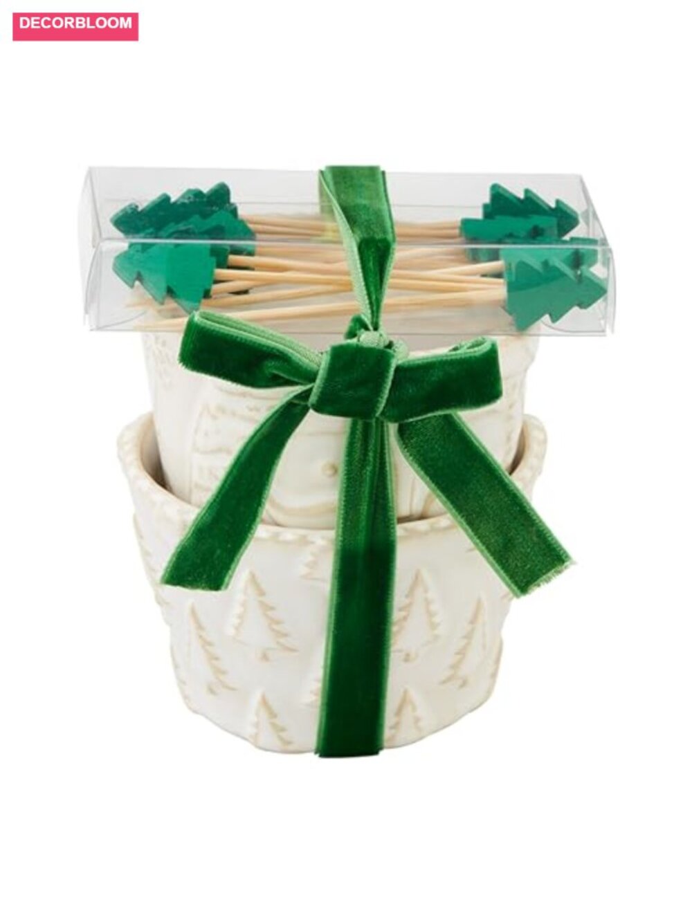 Milk Glazed Textured Stoneware Tidbit Bowl Set with Toothpicks